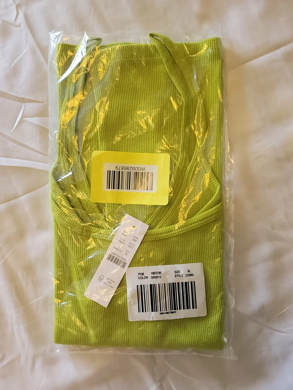 J. Crew Women's XL Ribbed Camisole Tank Top Lime Green Cotton Blend NWT